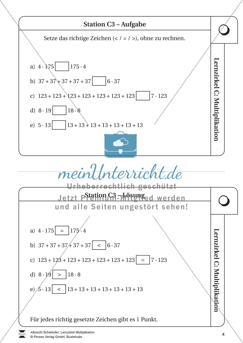 Lernzirkel Multiplikation: Fachausdrücke, Vielfache, Kommasetzen, Primfaktorenzerlegung, Einheiten umrechnen Preview 4
