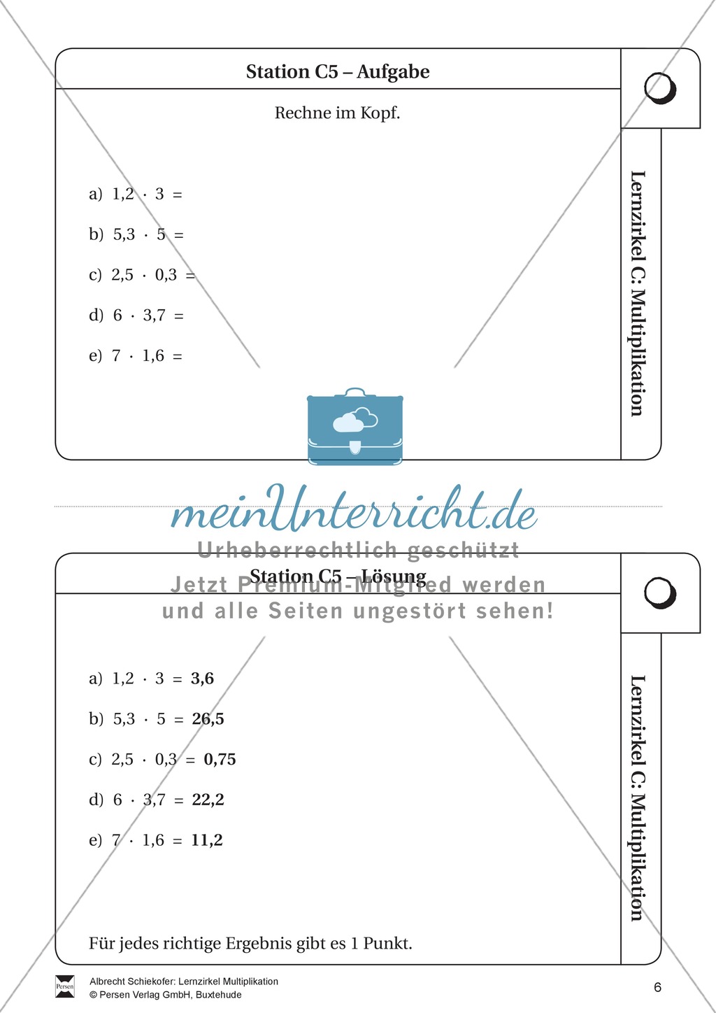 Lernzirkel Multiplikation: Fachausdrücke, Vielfache, Kommasetzen, Primfaktorenzerlegung, Einheiten umrechnen Preview 6