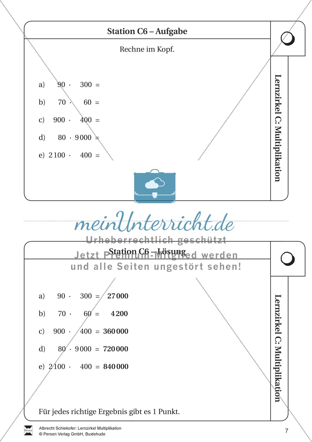Lernzirkel Multiplikation: Fachausdrücke, Vielfache, Kommasetzen, Primfaktorenzerlegung, Einheiten umrechnen Preview 7
