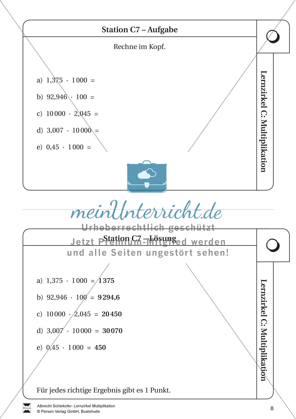 Lernzirkel Multiplikation: Fachausdrücke, Vielfache, Kommasetzen, Primfaktorenzerlegung, Einheiten umrechnen Preview 8