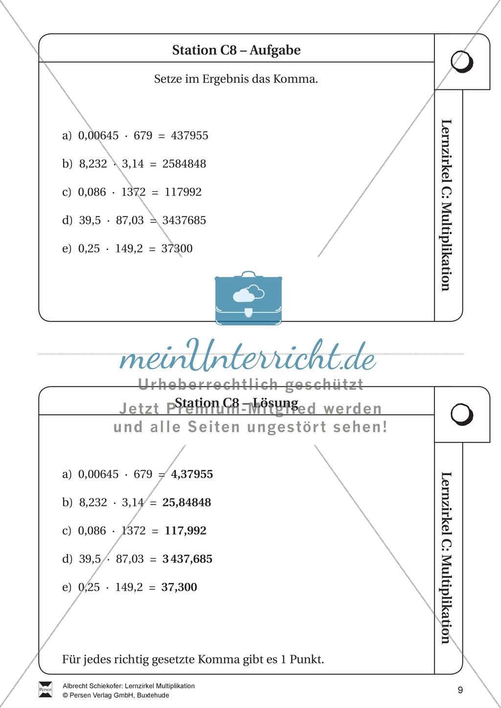 Lernzirkel Multiplikation: Fachausdrücke, Vielfache, Kommasetzen, Primfaktorenzerlegung, Einheiten umrechnen Preview 9