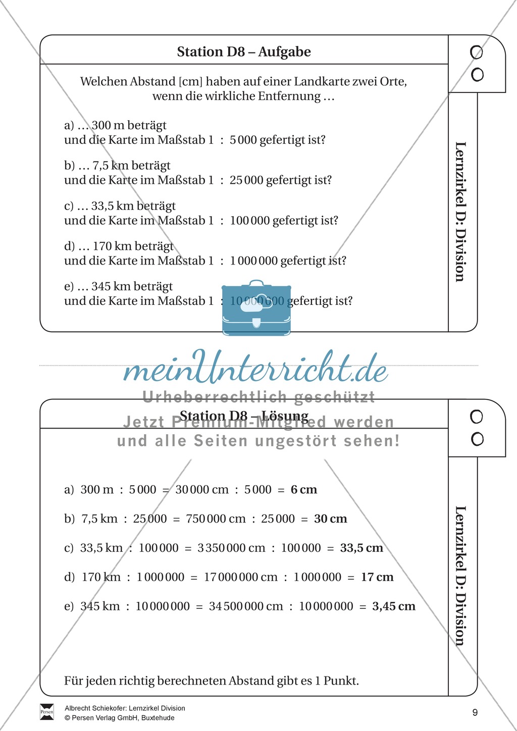 Lernzirkel Division: Fachausdrücke, Teilbarkeit, Division von Zehnerzahlen, Maßstab Preview 9