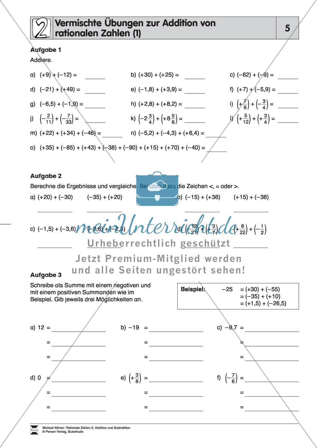 Addition von rationalen Zahlen mit gleichen und verschiedenen Vorzeichen Preview 5