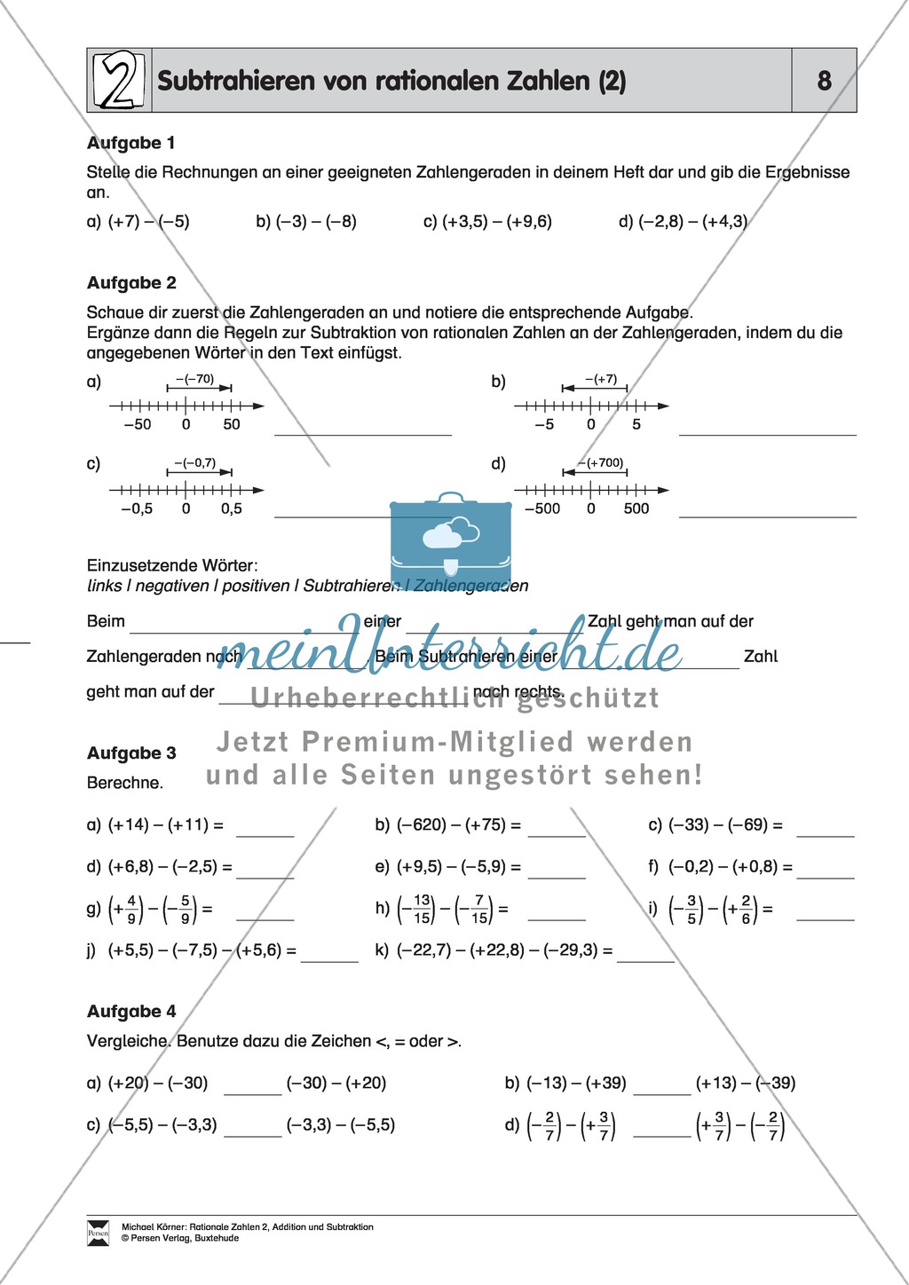 Subtraktion von rationalen Zahlen Preview 2