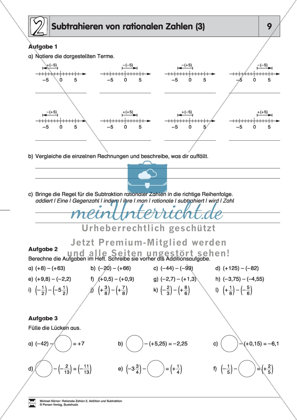 Subtraktion von rationalen Zahlen Preview 3
