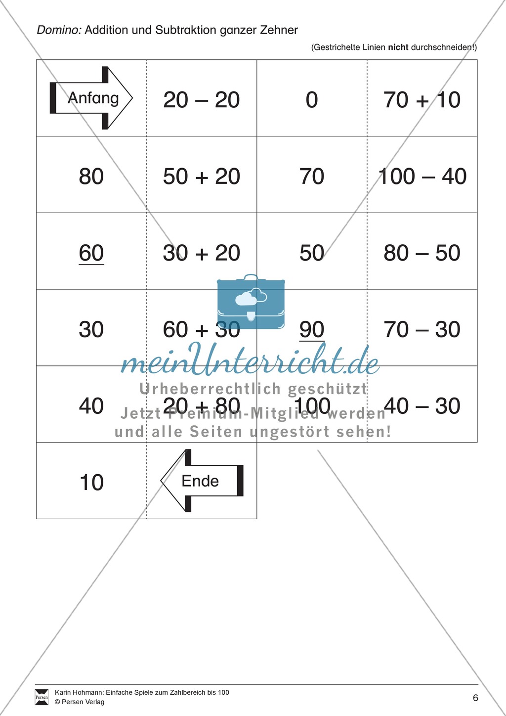 Zahlenbereich bis 100 - Addition und Subtraktion ganzer Zehner: Memory + Domino Preview 2