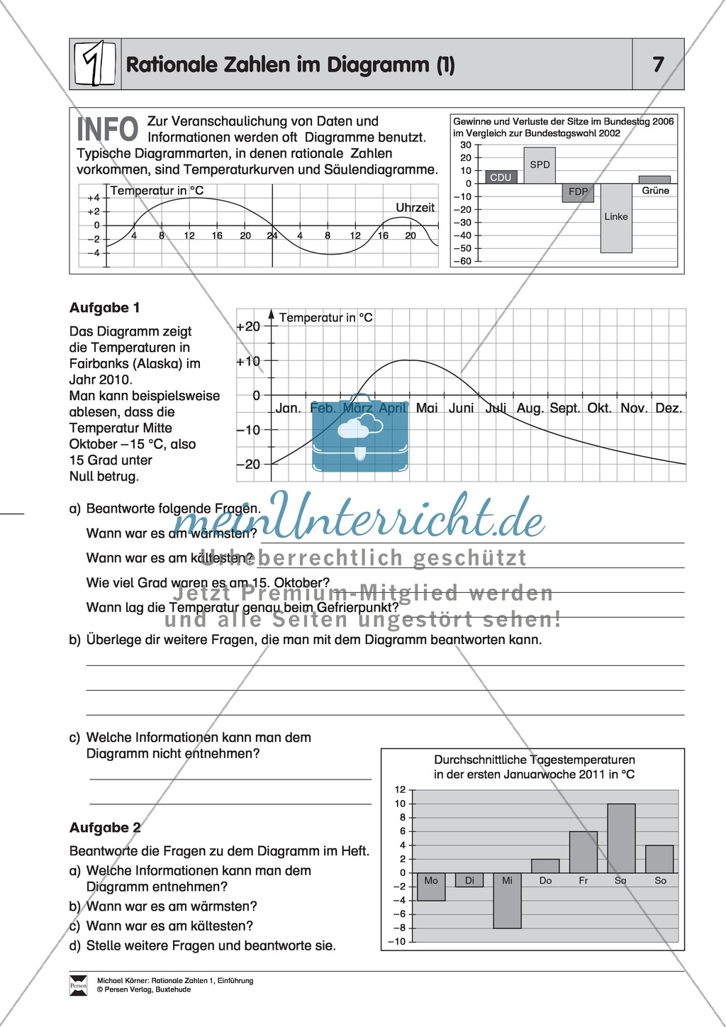 Rationale Zahlen im Diagramm - Informationen aus Diagrammen entnehmen, Koordinaten bestimmen und Punkte in ein Koordinatensystem einzeichnen Preview 1