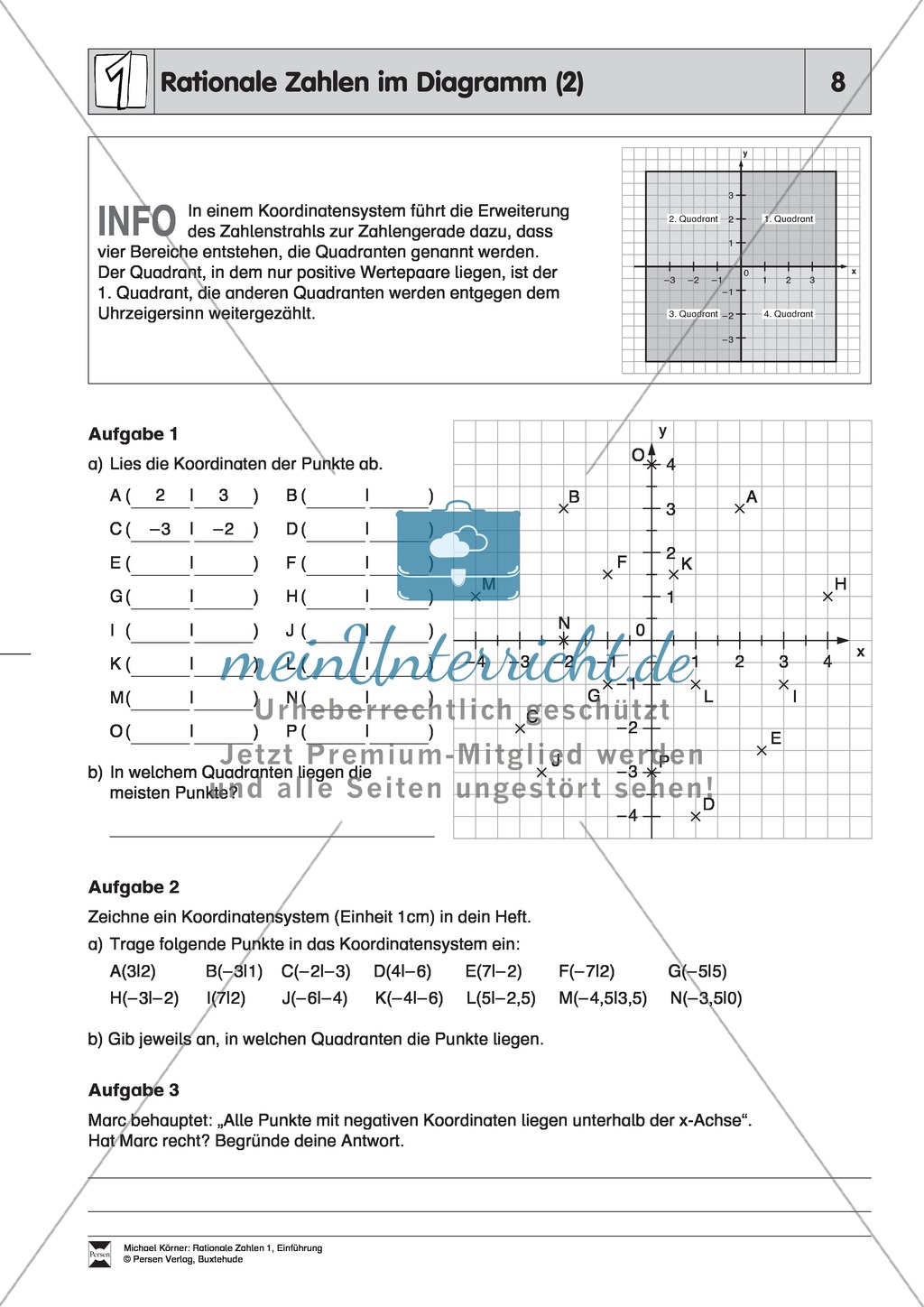 Rationale Zahlen im Diagramm - Informationen aus Diagrammen entnehmen, Koordinaten bestimmen und Punkte in ein Koordinatensystem einzeichnen Preview 2