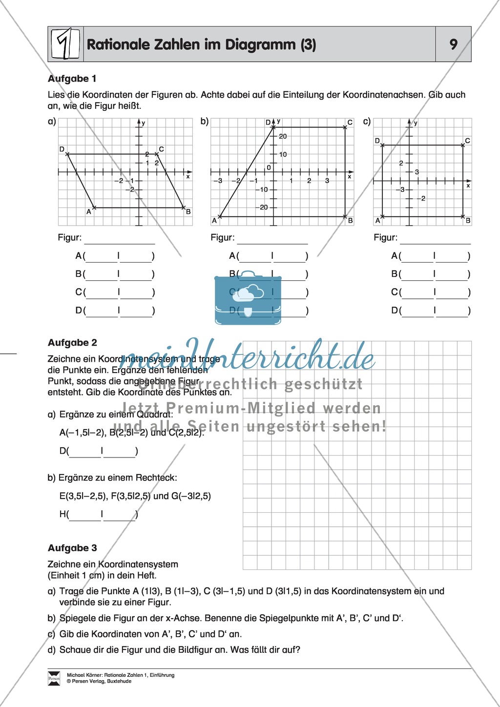 Rationale Zahlen im Diagramm - Informationen aus Diagrammen entnehmen, Koordinaten bestimmen und Punkte in ein Koordinatensystem einzeichnen Preview 3