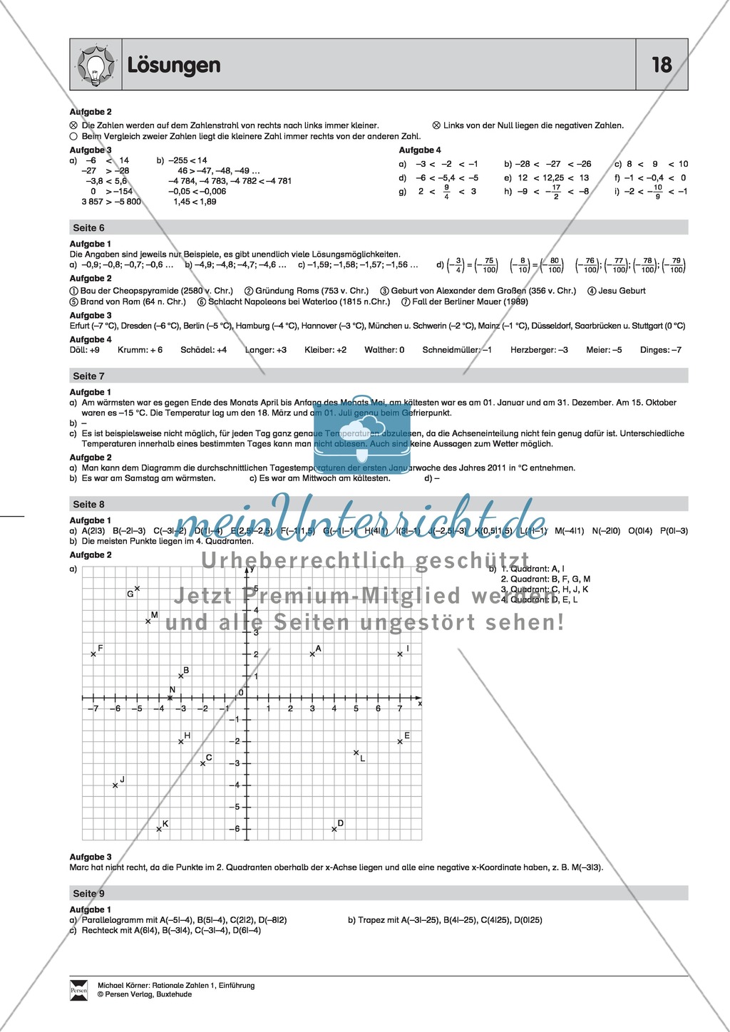 Rationale Zahlen im Diagramm - Informationen aus Diagrammen entnehmen, Koordinaten bestimmen und Punkte in ein Koordinatensystem einzeichnen Preview 4