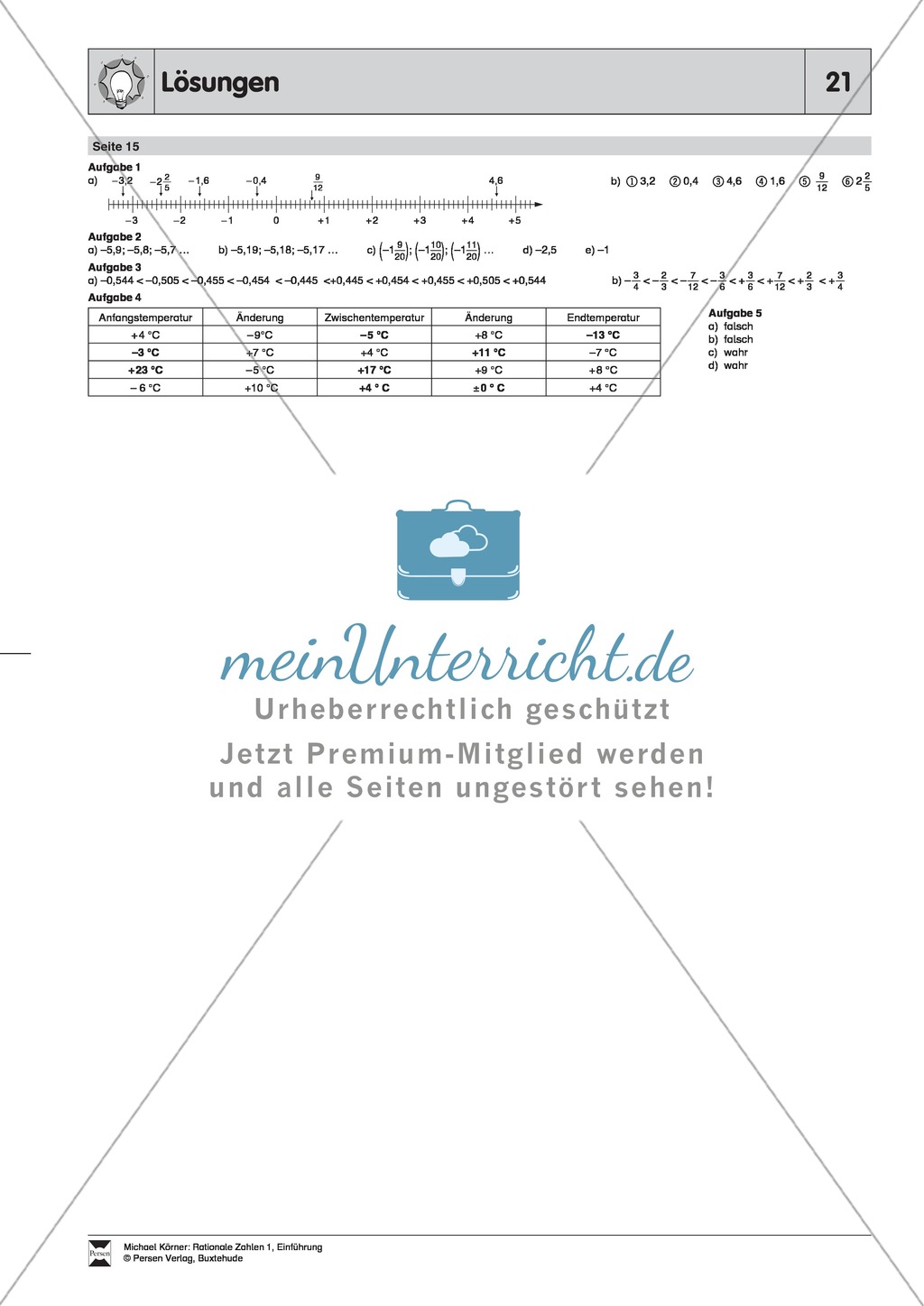 Lernzielkontrolle zu rationalen Zahlen - Zahlengerade, Zahlen ordnen, Differenzen Preview 4