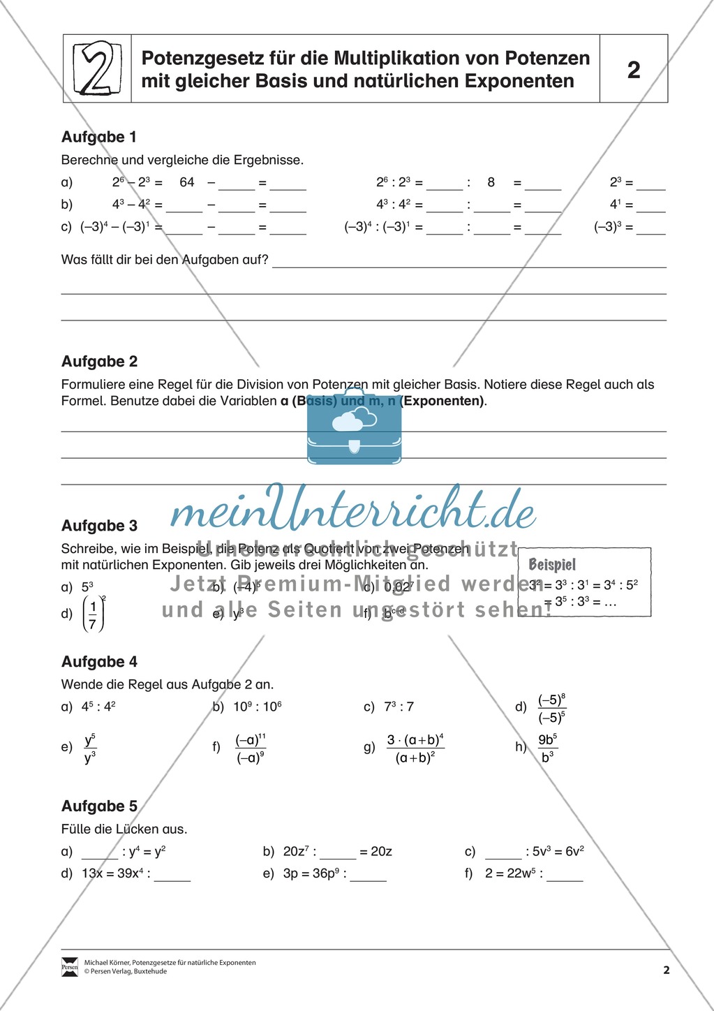 Potenzgesetz für die Multiplikation von Potenzen mit gleicher Basis und natürlichen Exponenten Preview 2