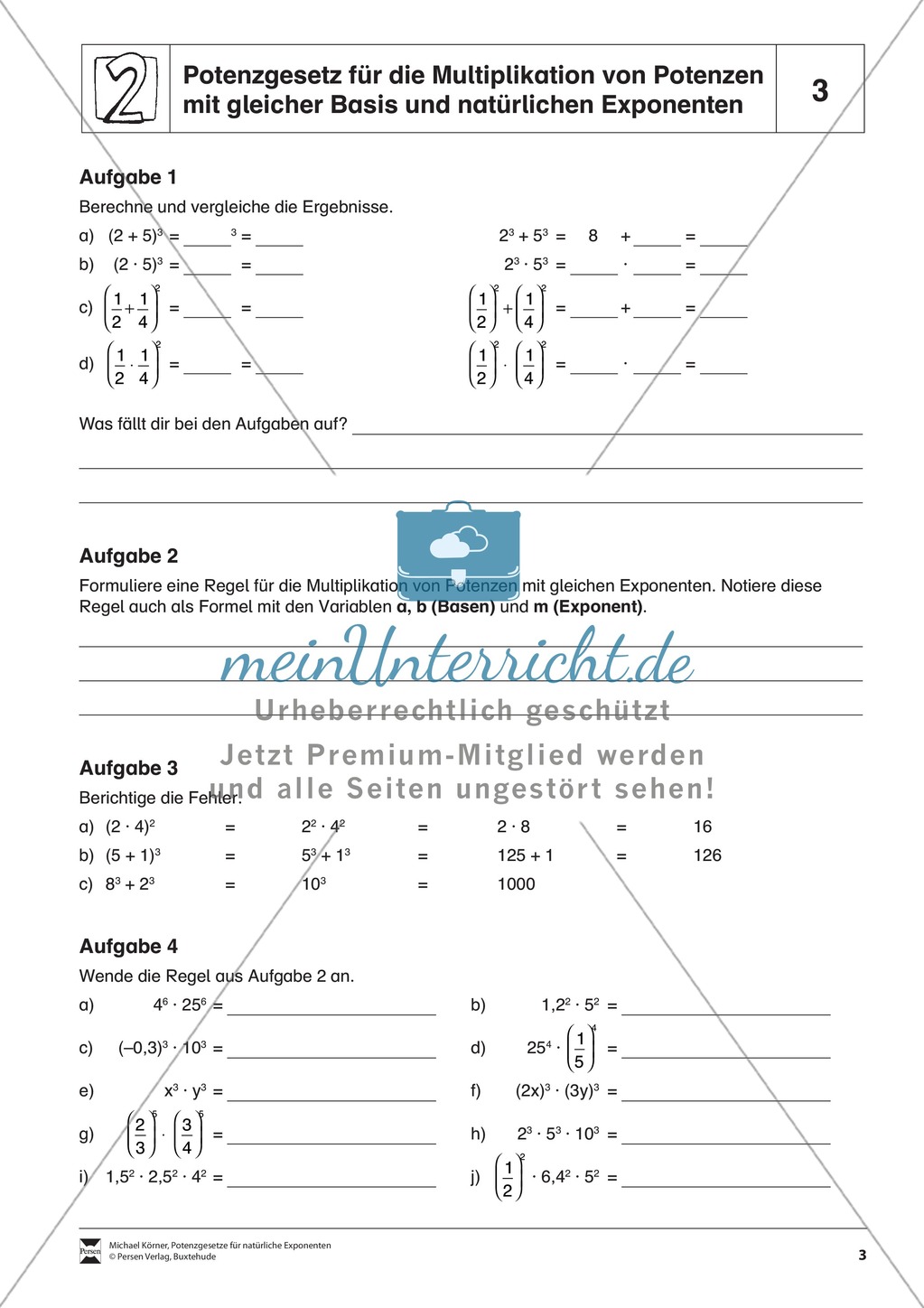 Potenzgesetz für die Multiplikation von Potenzen mit gleicher Basis und natürlichen Exponenten Preview 3