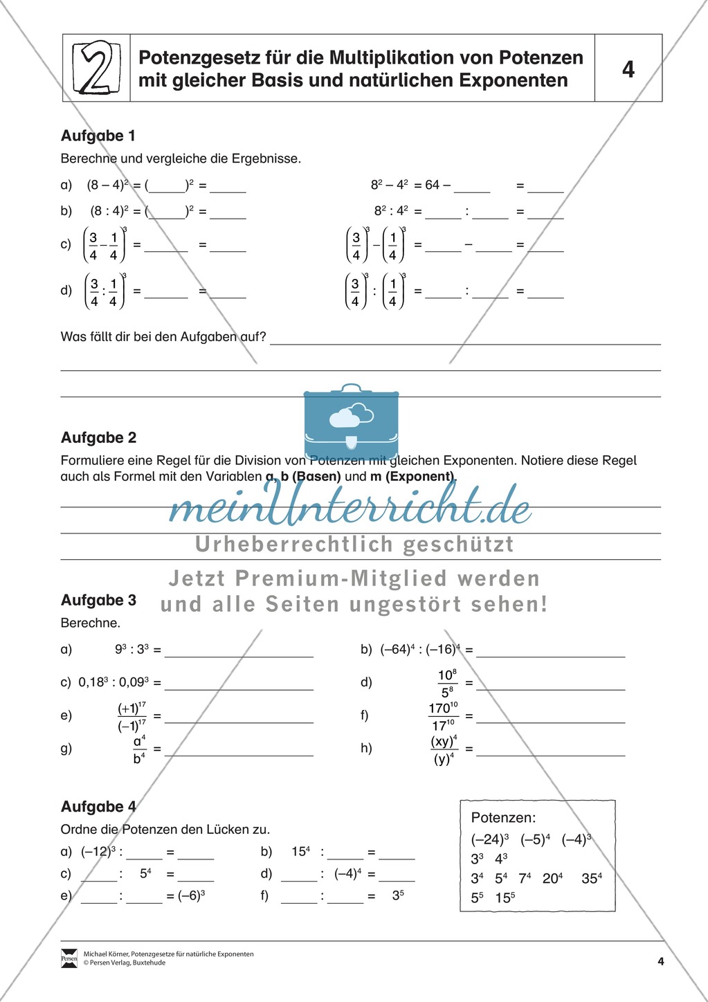 Potenzgesetz für die Multiplikation von Potenzen mit gleicher Basis und natürlichen Exponenten Preview 4