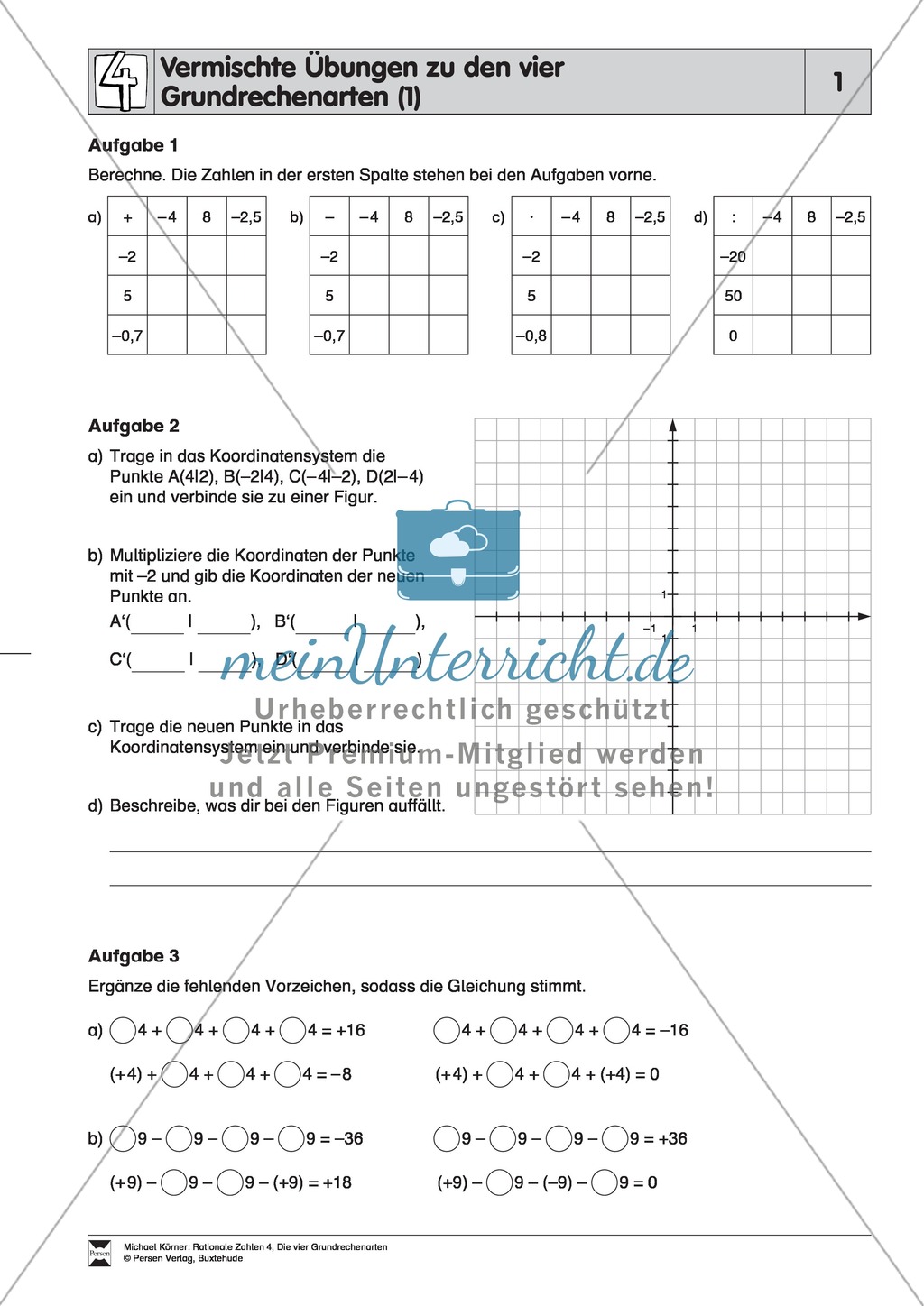 Vermischte Übungen mit rationalen Zahlen zu den vier Grundrechenarten Preview 1