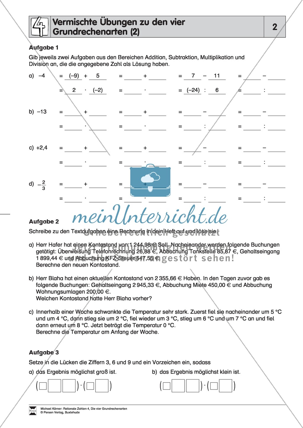 Vermischte Übungen mit rationalen Zahlen zu den vier Grundrechenarten Preview 2