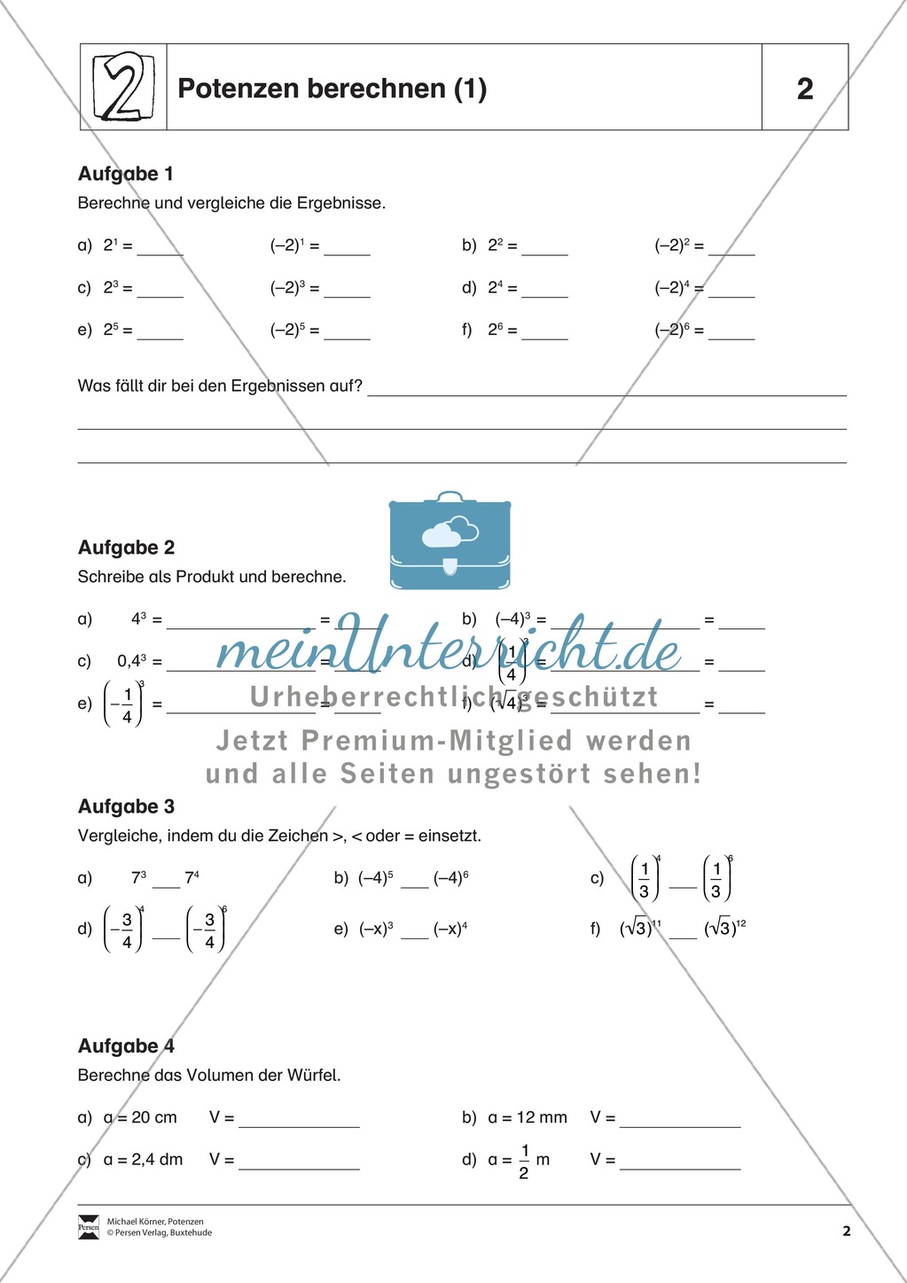 Aufgaben zum Üben und Festigen des Rechnens mit Potenzen Preview 1