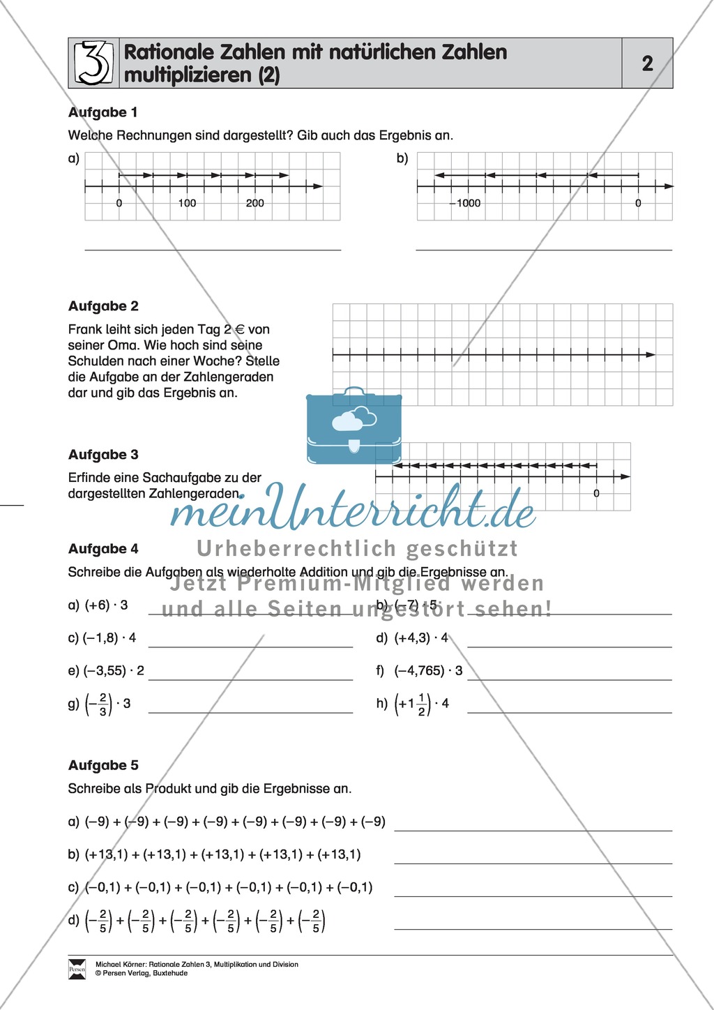 Rationale Zahlen multiplizieren - von der Multiplikation mit natürlichen Zahlen zur Multiplikation mit rationalen Zahlen Preview 2