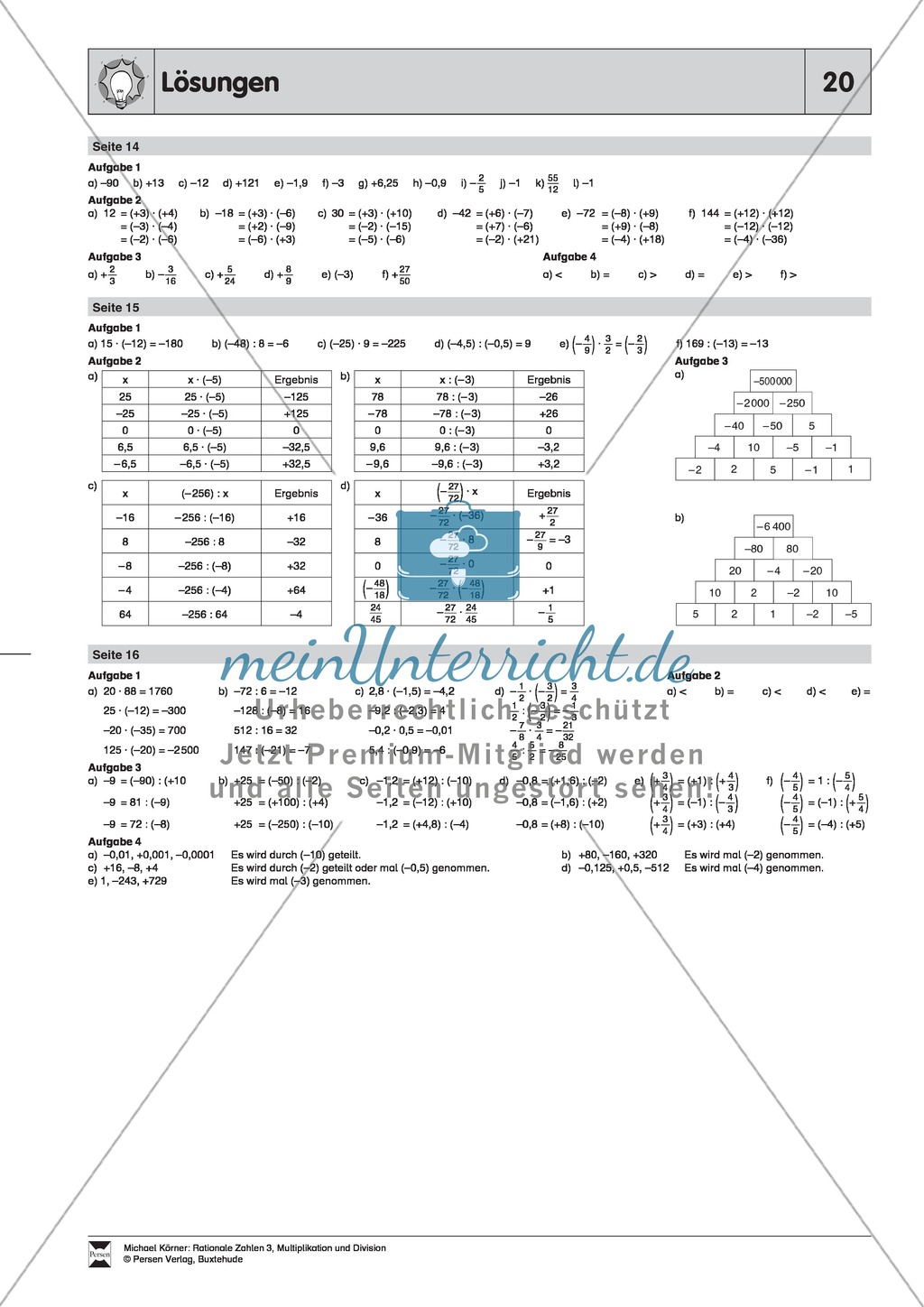 Lernzielkontrolle zur Multiplikation und Division von rationalen Zahlen Preview 2