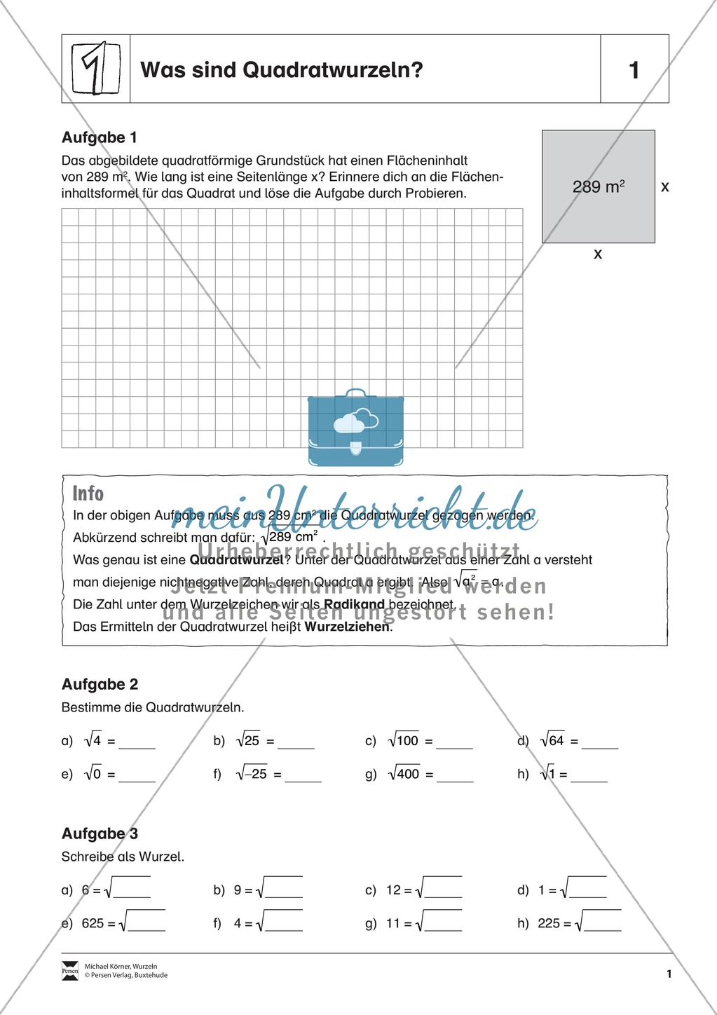 Quadratwurzelberechnung - Erläuterung und Übungen Preview 1