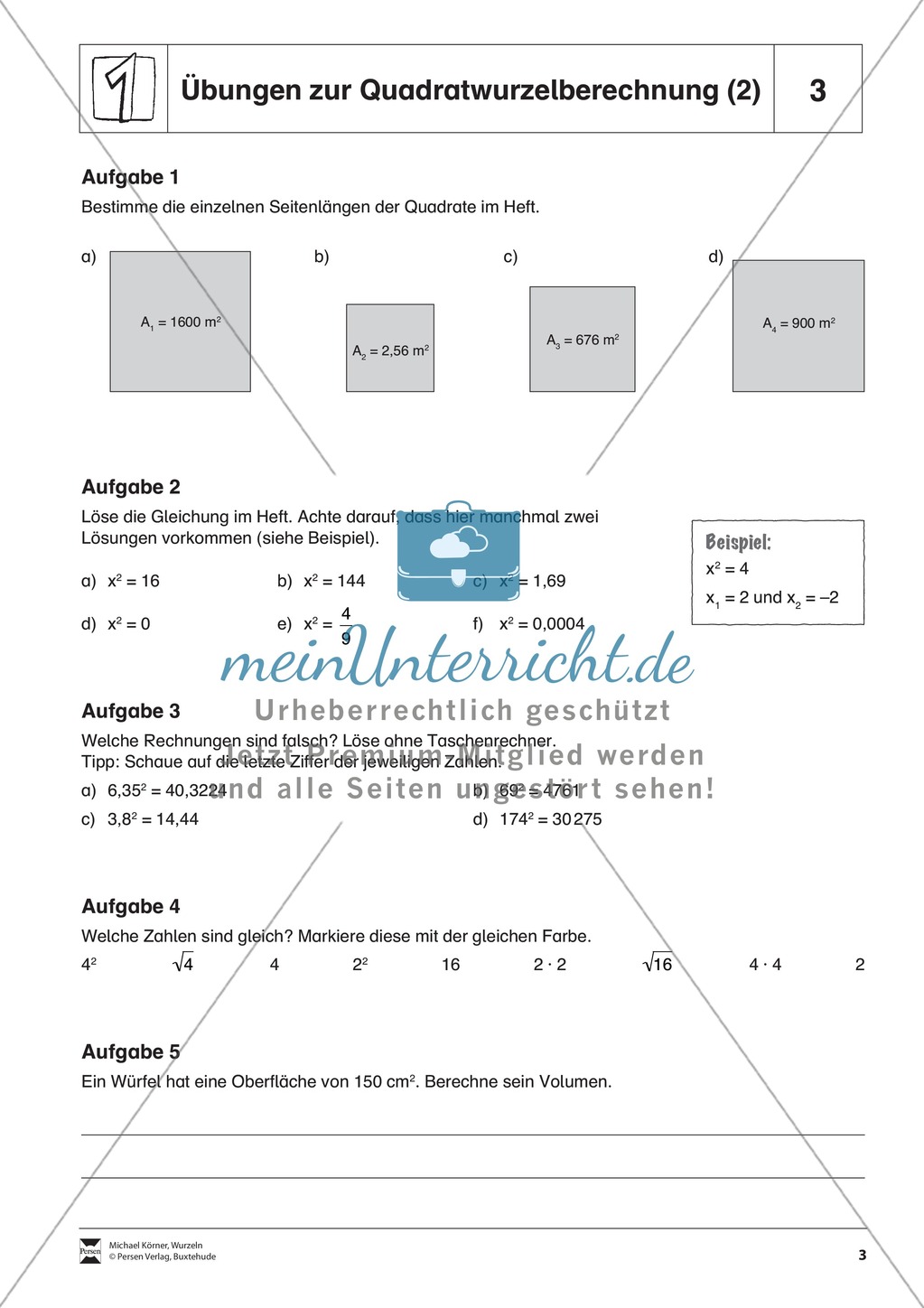 Quadratwurzelberechnung - Erläuterung und Übungen Preview 3