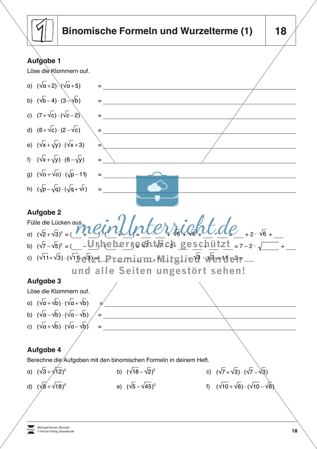 Distributivgesetz und Wurzelterme + Binomische Formeln und Wurzelterme Preview 3