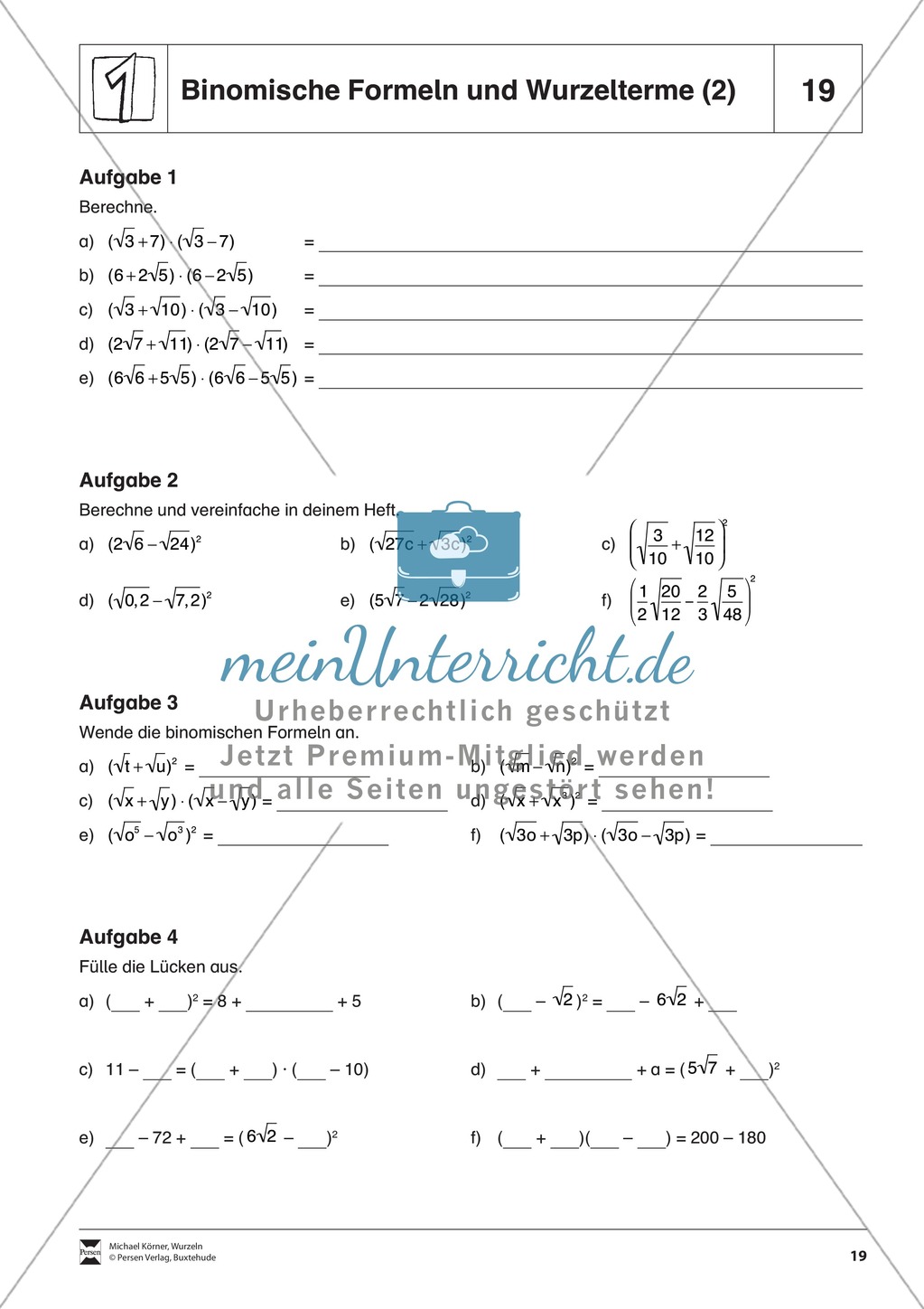 Distributivgesetz und Wurzelterme + Binomische Formeln und Wurzelterme Preview 4