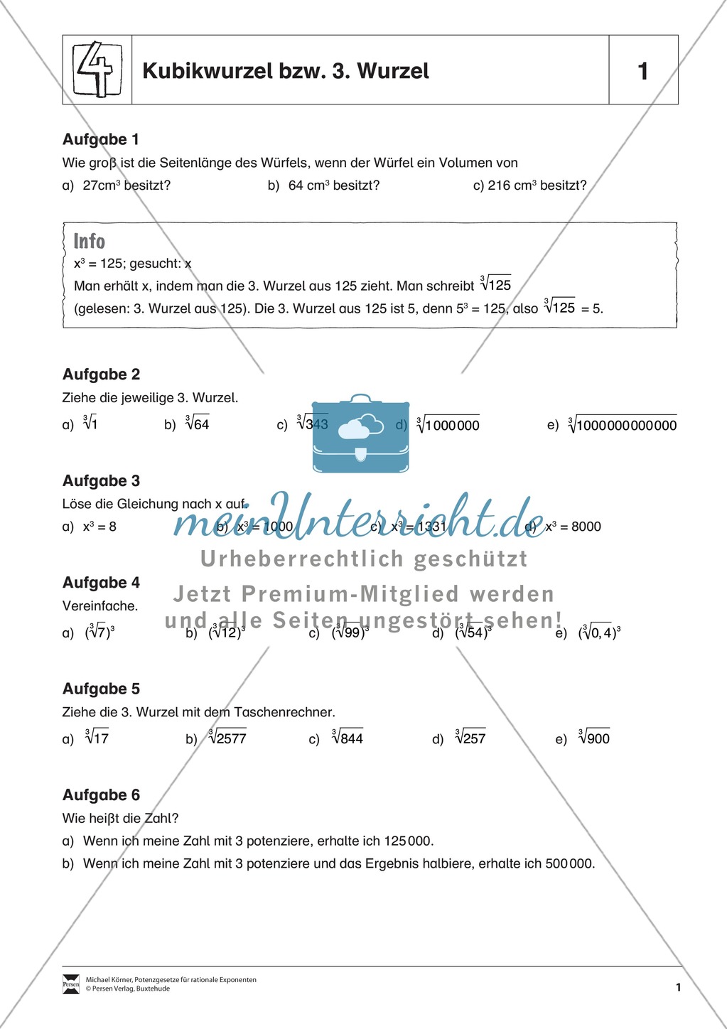Aufgaben zur Einführung der 3. Wurzel Preview 1