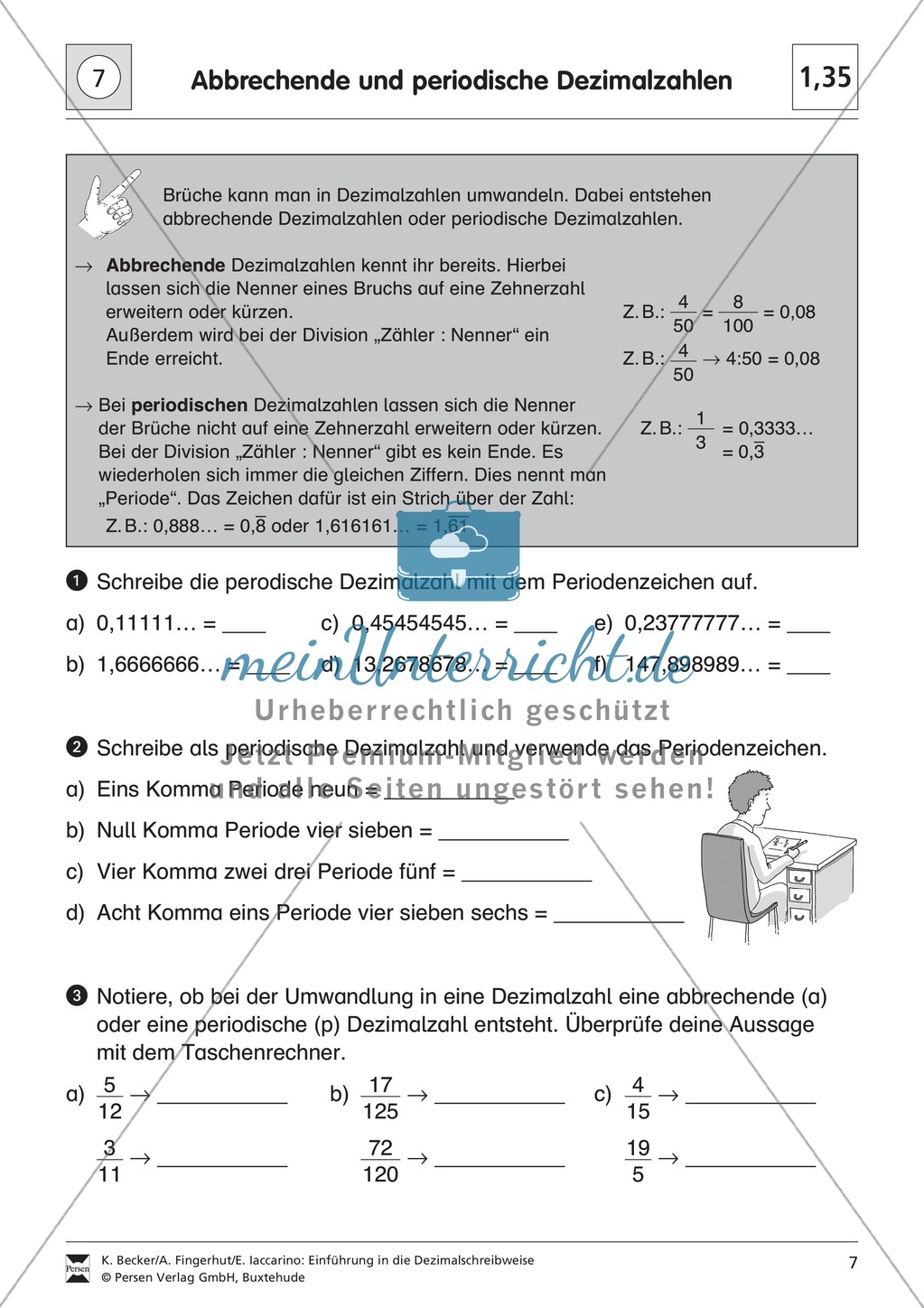 Übungen zu abbrechenden und periodischen Dezimalzahlen Preview 1