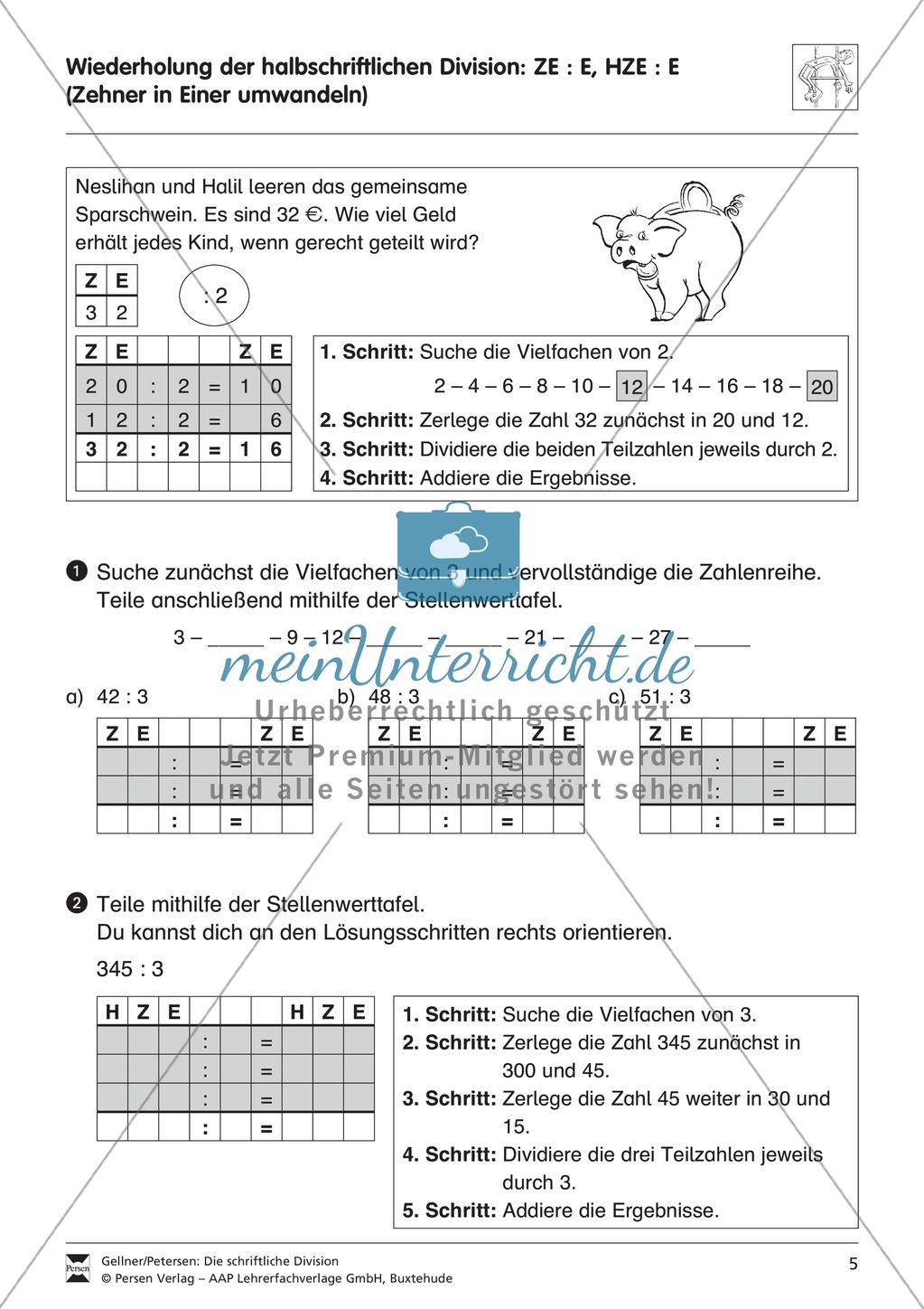 Übungen und Erklärungen zur halbschriftlichen Division Preview 2