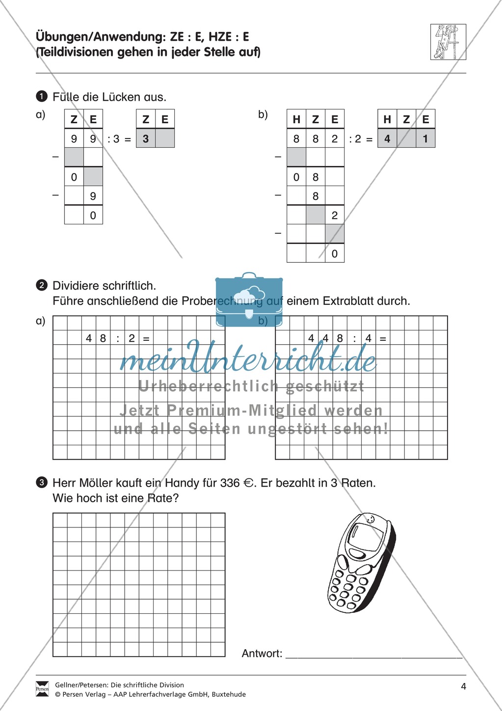 Schriftliche Division: Teildivisionen mit Stellenwerttafel Preview 2