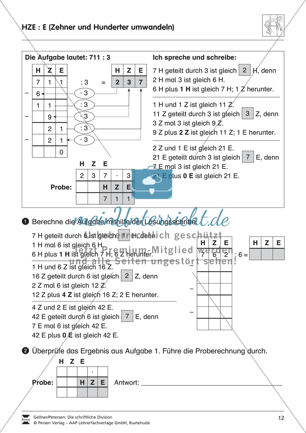Schriftliche Division: Umwandlung von Hundertern in Zehner Preview 3