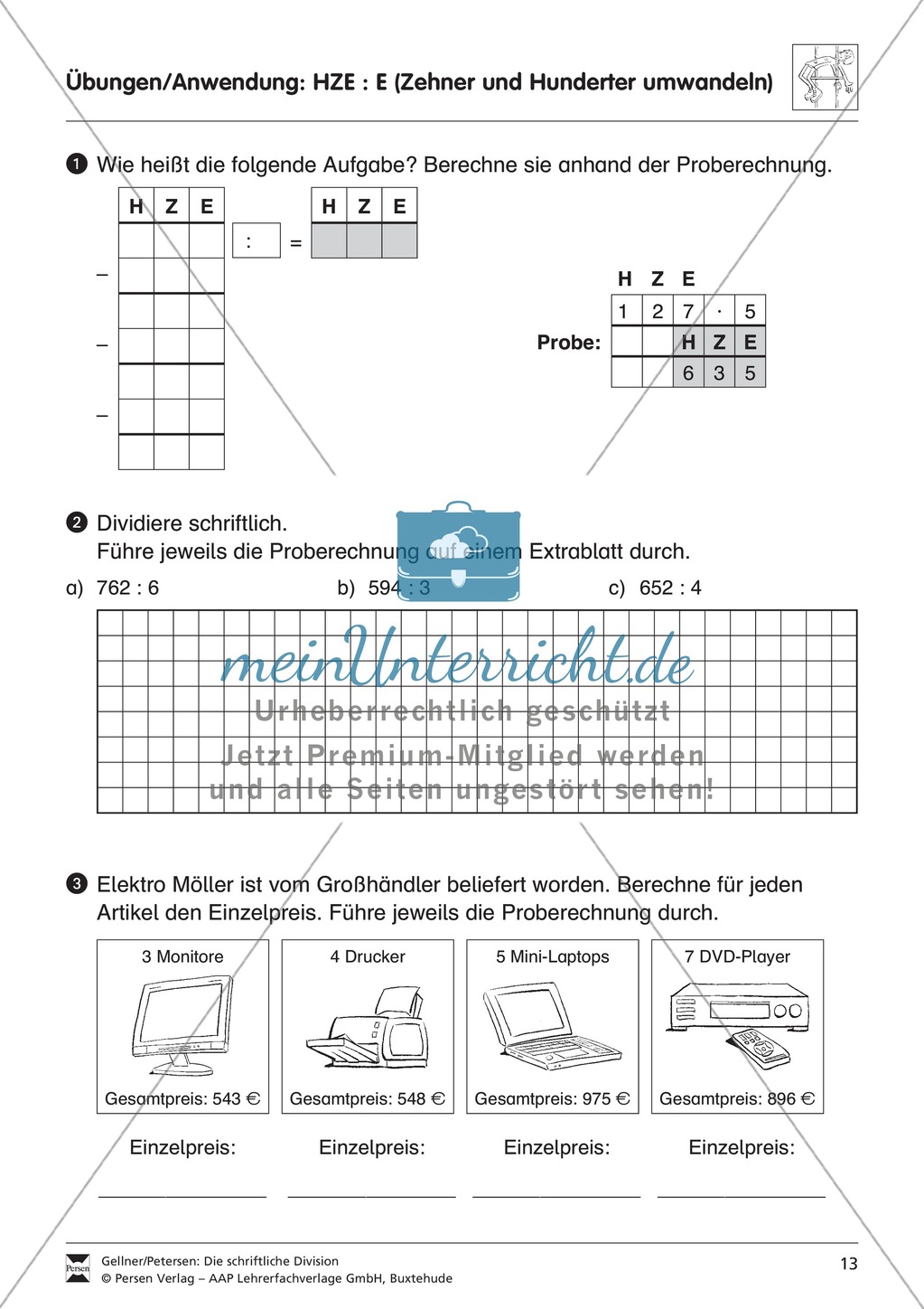 Schriftliche Division: Umwandlung von Hundertern in Zehner Preview 4
