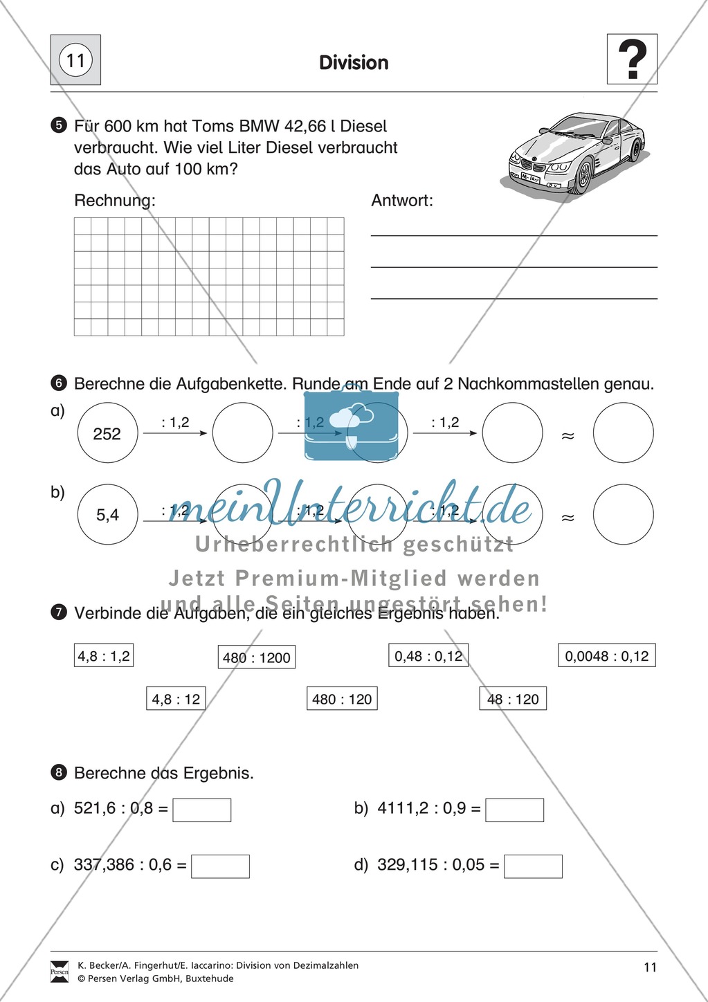 Vermischte Aufgaben zur Division von Dezimalzahlen Preview 2