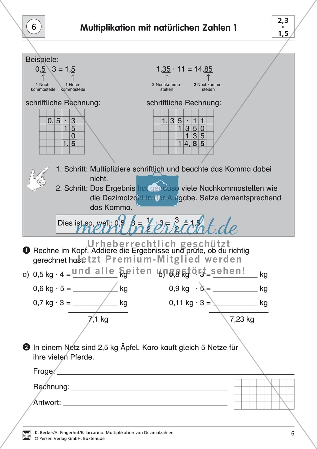Aufgaben zur Multiplikation von Dezimalzahlen mit natürlichen Zahlen Preview 1