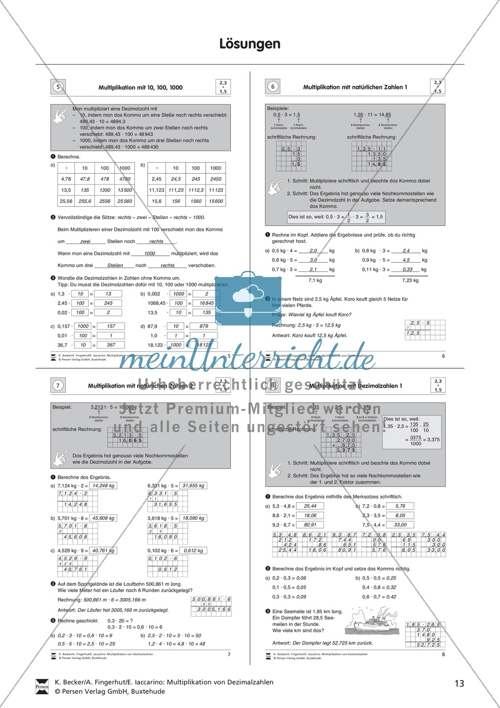 Aufgaben zur Multiplikation von Dezimalzahlen mit natürlichen Zahlen Preview 3