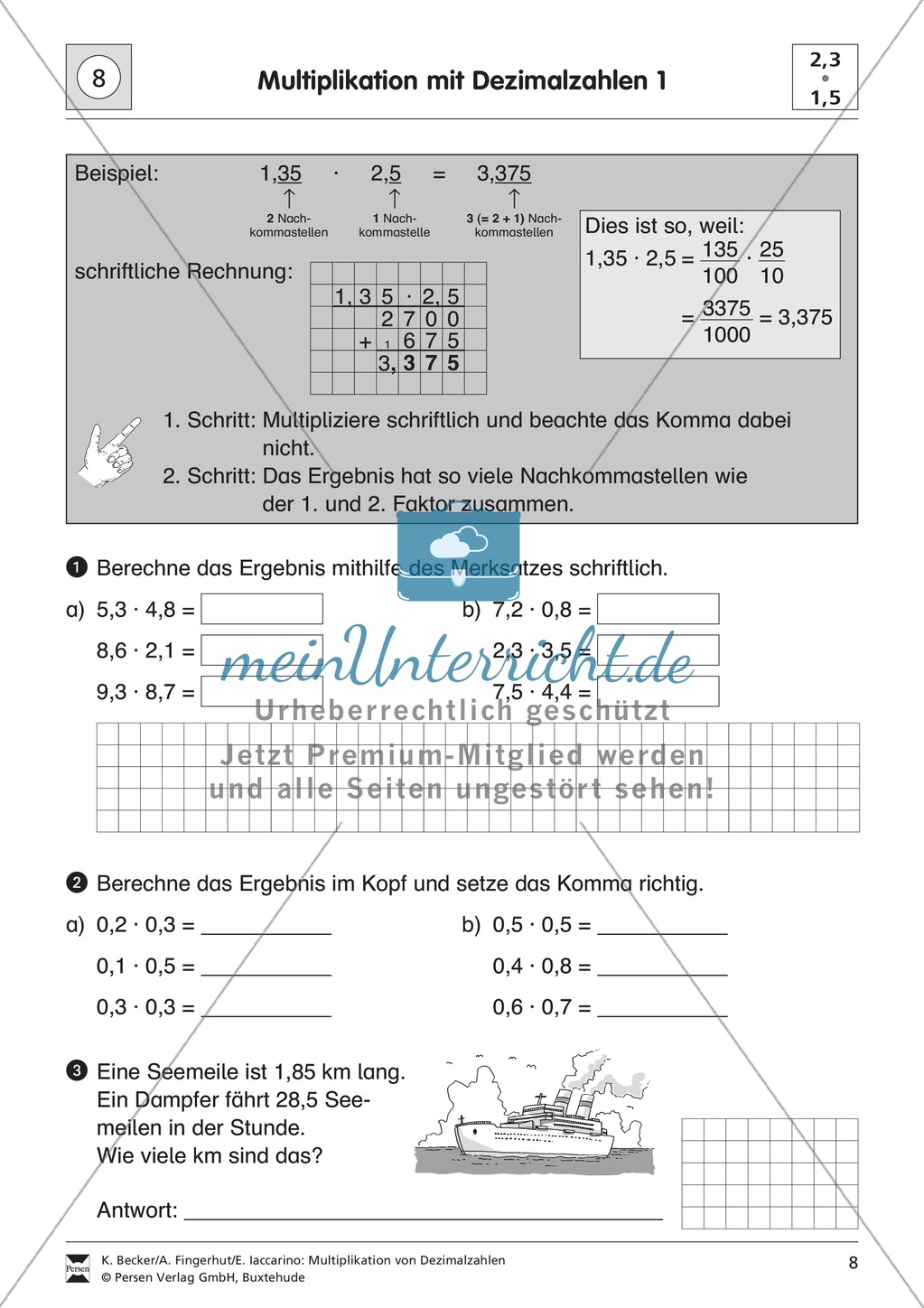 Aufgaben zur Multiplikation von Dezimalzahlen untereinander Preview 1