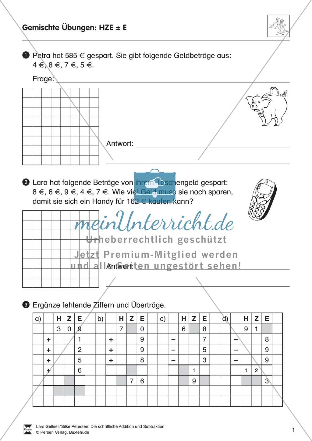 Gemischte Übungen zur schriftlichen Addition und Subtraktion Preview 1