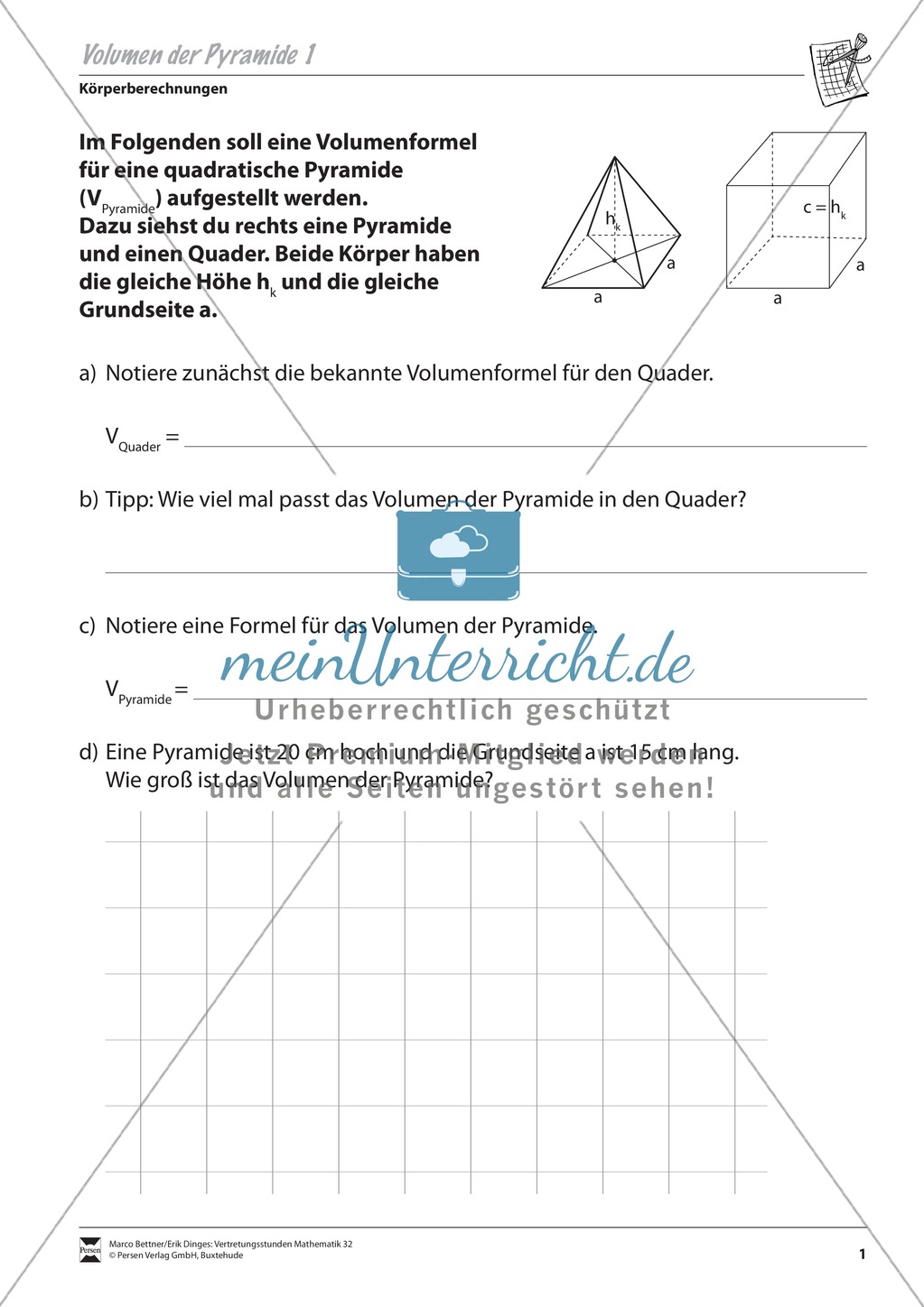 Körperberechnungen: Volumen der Pyramide Preview 1