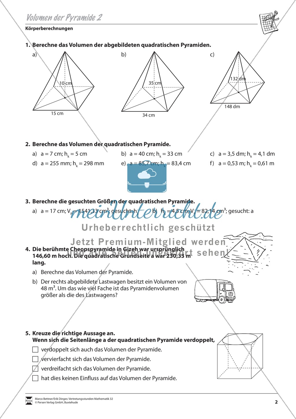Körperberechnungen: Volumen der Pyramide Preview 2