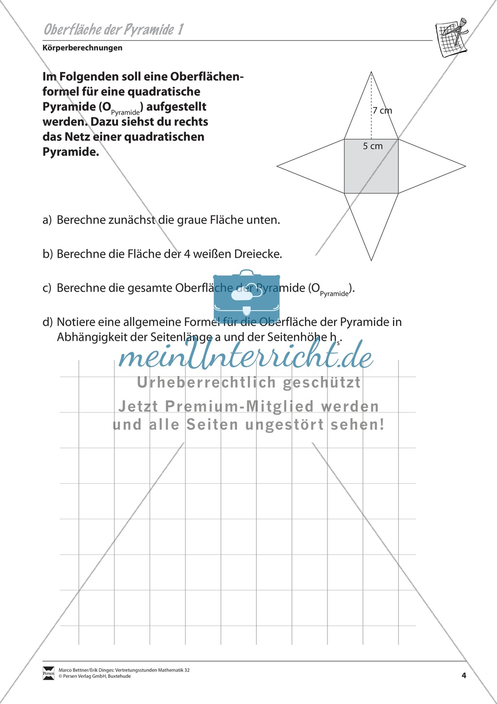 Körperberechnungen: Oberfläche der Pyramide Preview 1