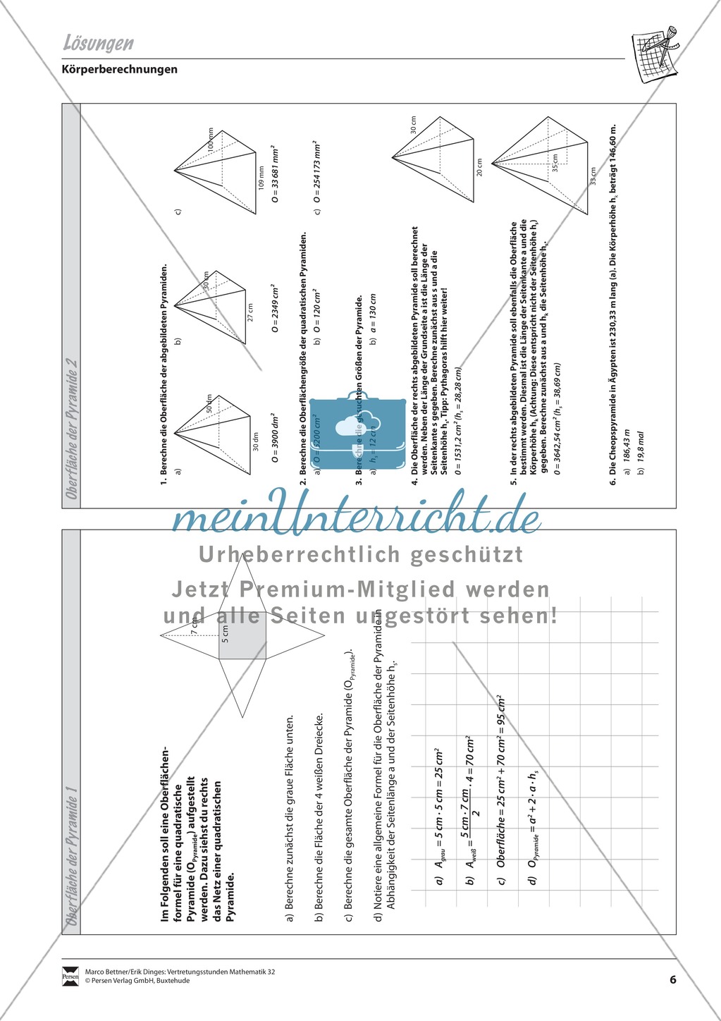 Körperberechnungen: Oberfläche der Pyramide Preview 3