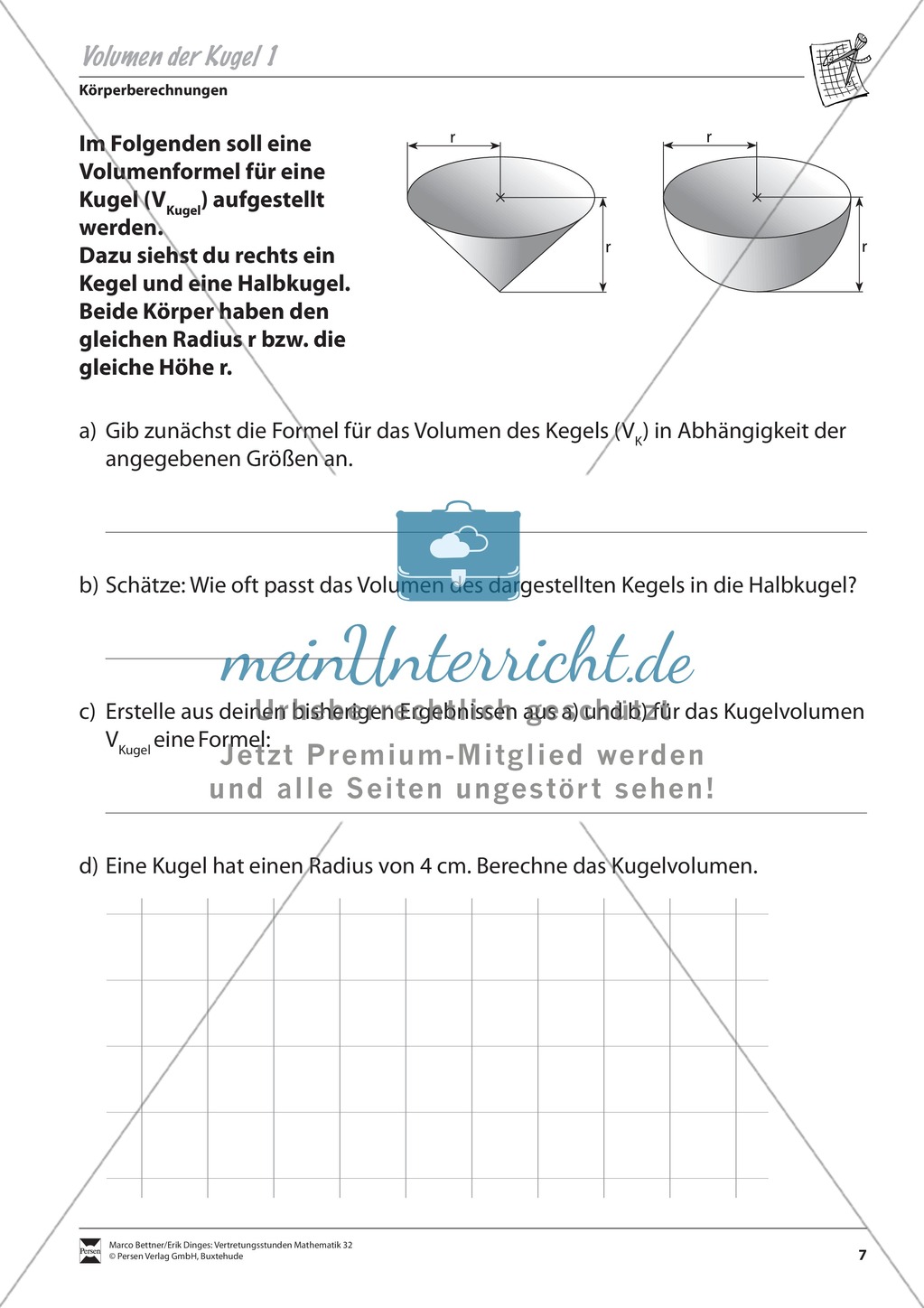 Körperberechnungen: Volumen der Kugel Preview 1