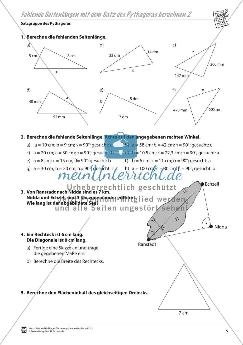 Dreieck: Berechnung einer fehlenden Seitenlänge mit Hilfe des Satzes von Pythagoras Preview 2