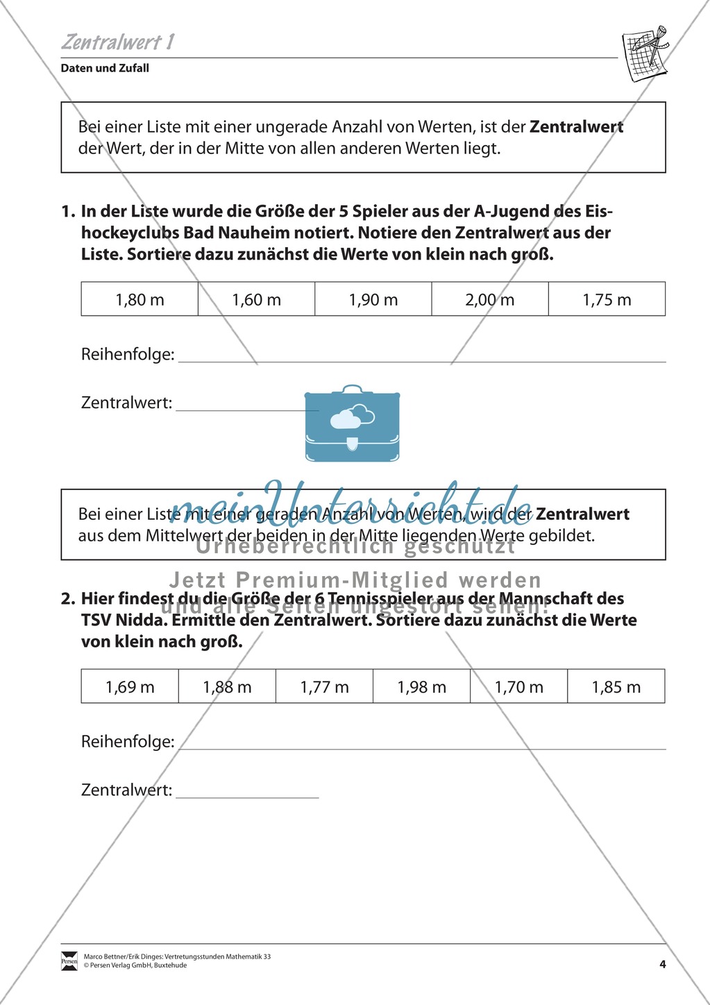 Daten und Zufall: Den Zentralwert kennenlernen und berechnen Preview 1