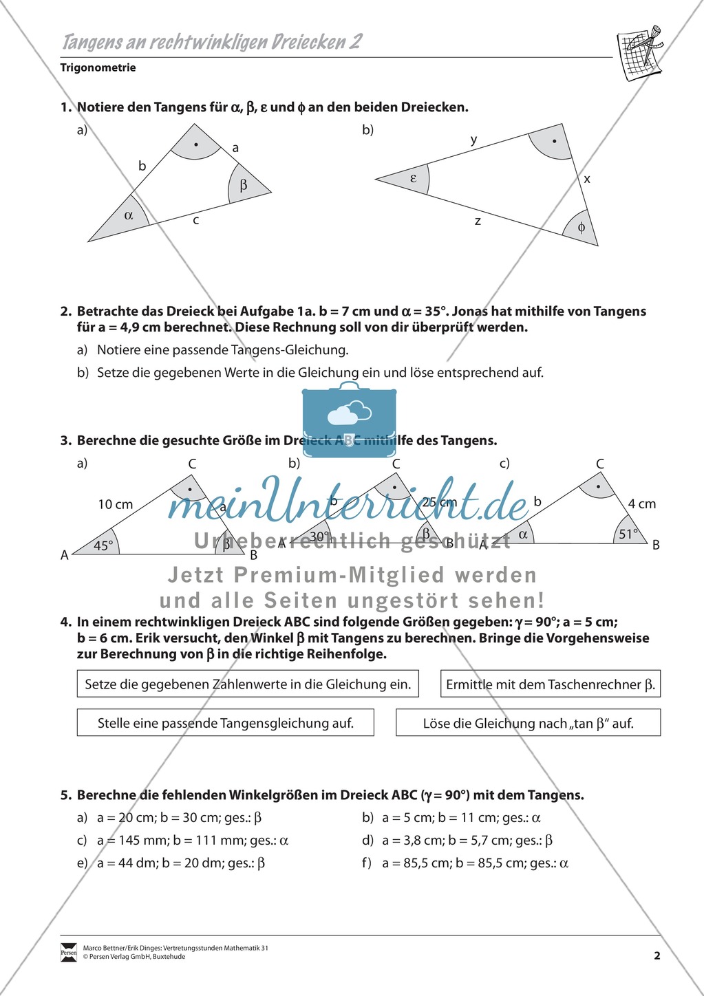 Trigonometrie: Tangens an rechtwinkeligen Dreiecken berechnen Preview 2