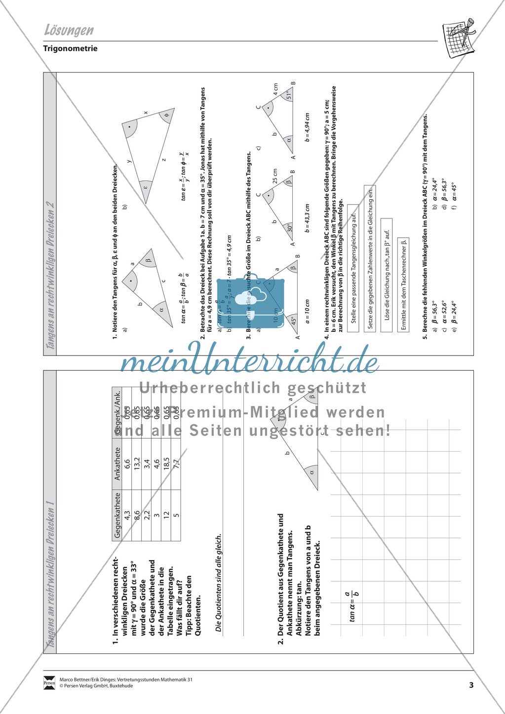 Trigonometrie: Tangens an rechtwinkeligen Dreiecken berechnen Preview 3