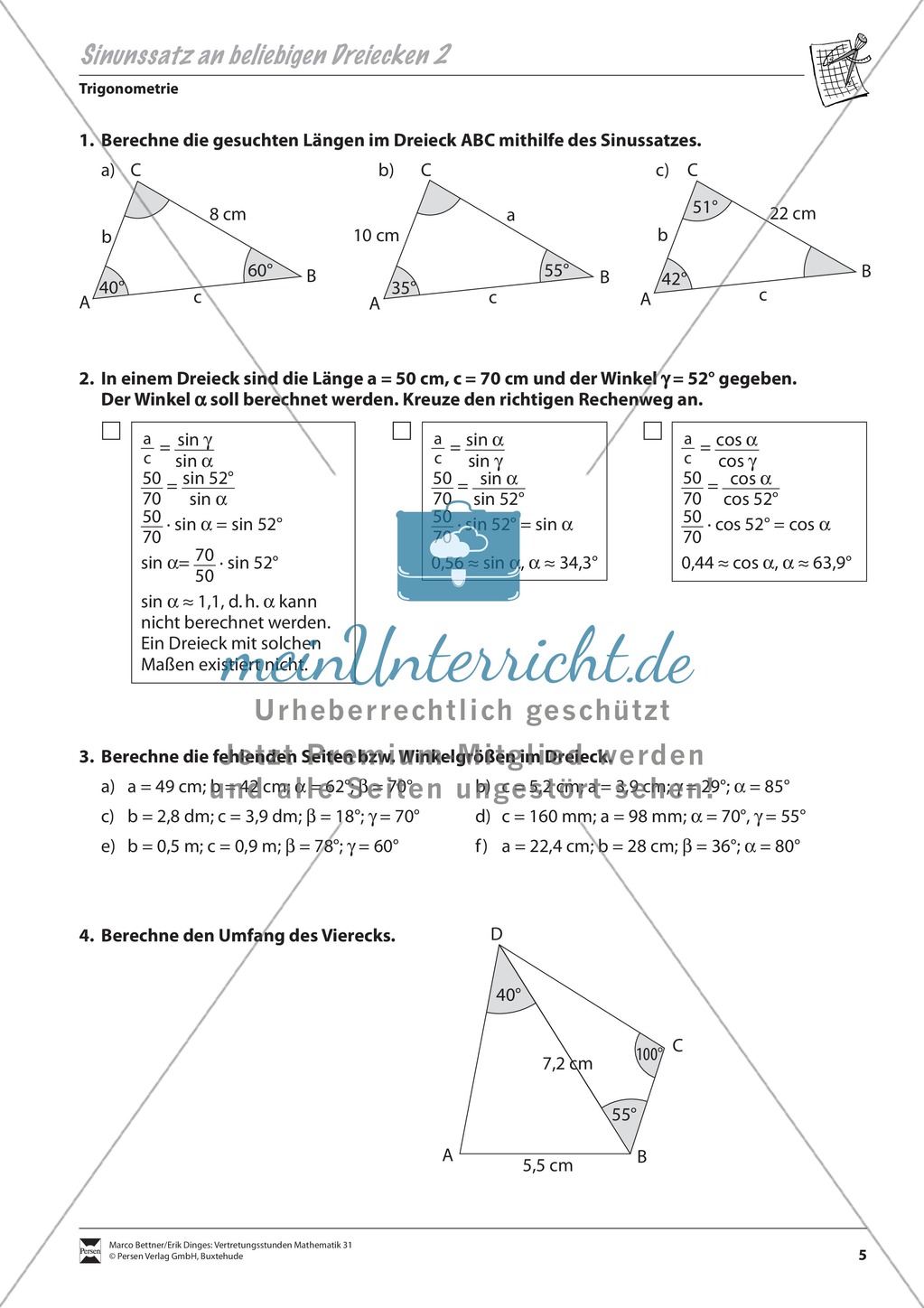 Trigonometrie: Sinussatz an beliebigen Dreiecken Preview 2