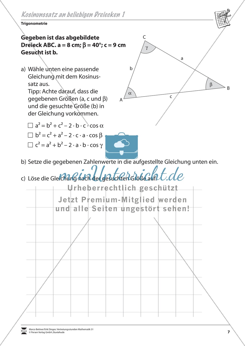 Trigonometrie: Kosinussatz an beliebigen Dreiecken Preview 1