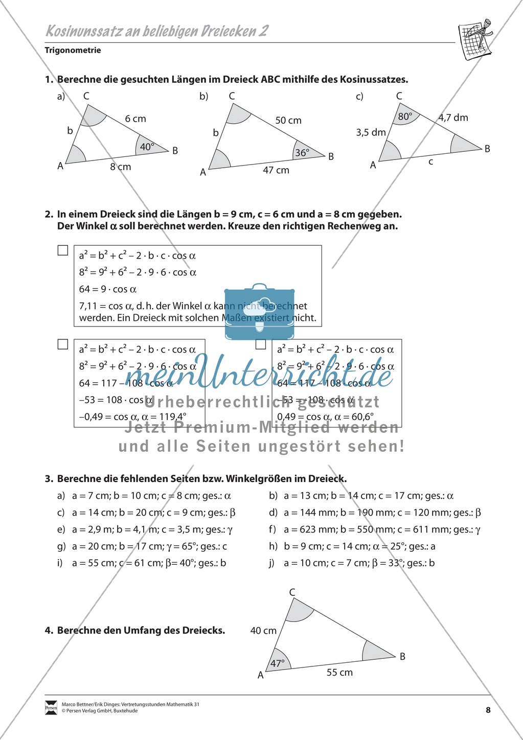 Trigonometrie: Kosinussatz an beliebigen Dreiecken Preview 2